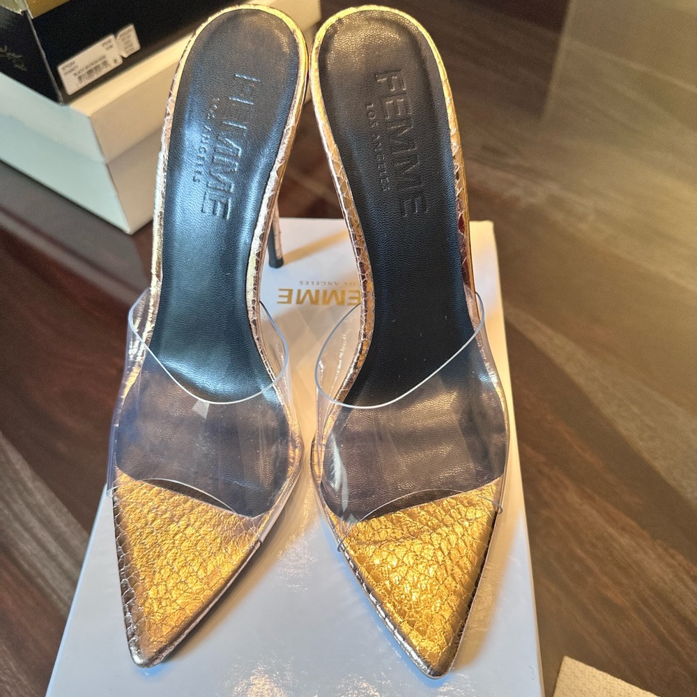 Femme rose gold mules. Runs small.